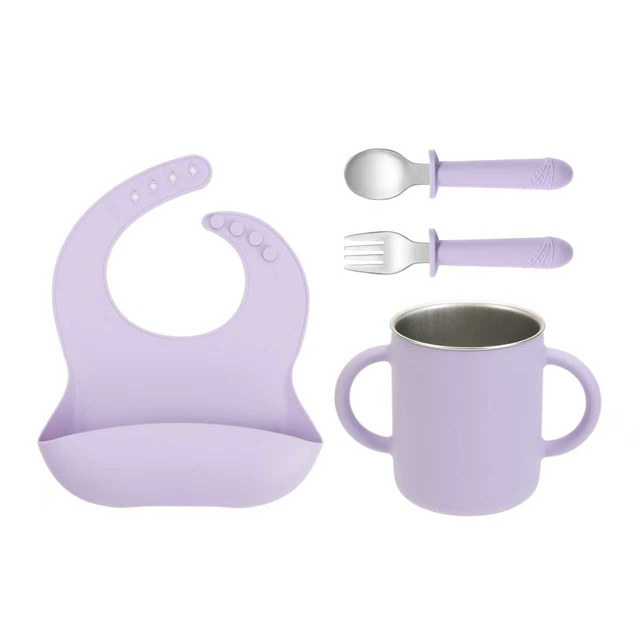 Kit Alimentação Start – Copinho Inox + Babador + Talheres