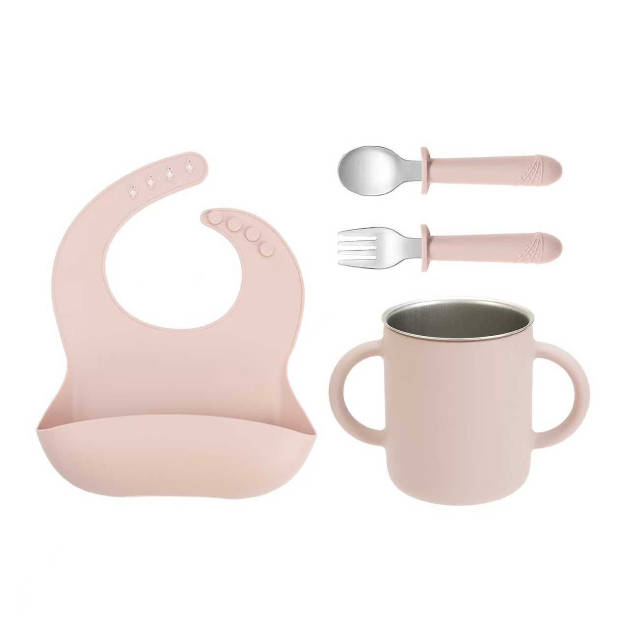 Kit Alimentação Start – Copinho Inox + Babador + Talheres