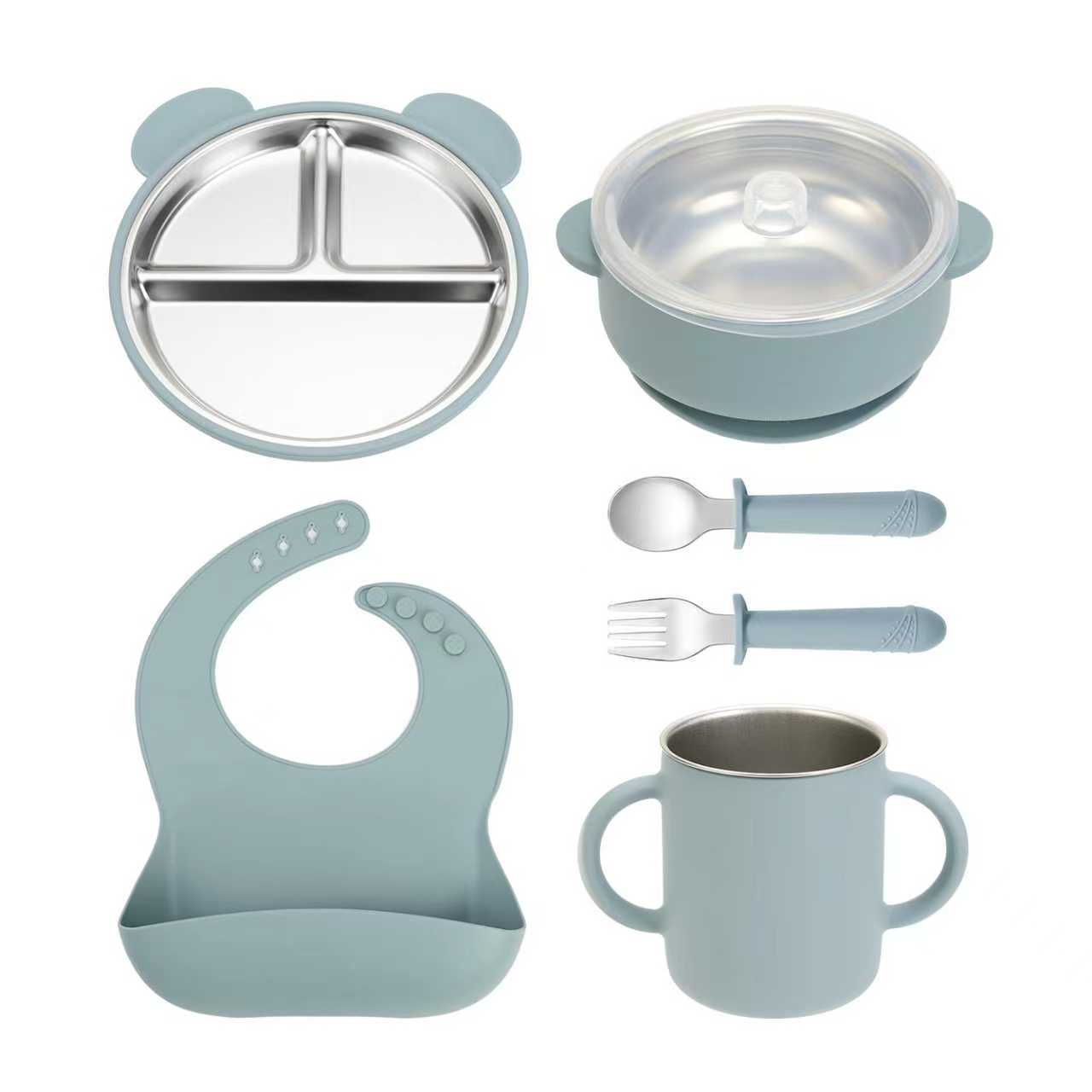 Kit Alimentação BLW – Prato Urso Inox + Bowl + Copo