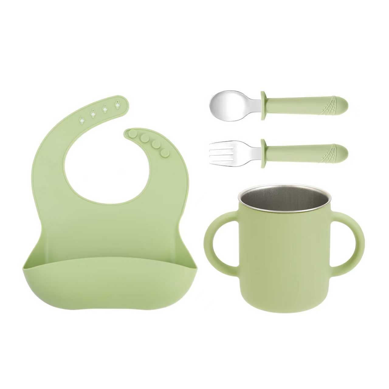 Kit Alimentação Start – Copinho Inox + Babador + Talheres