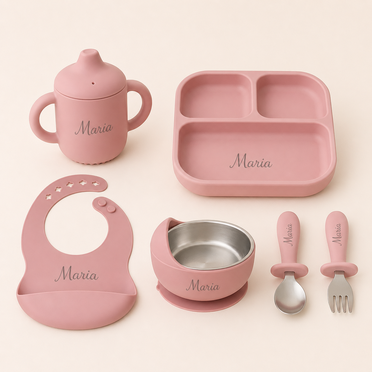 Kit Essencial Personalizado com Nome Aço Inox + Silicone