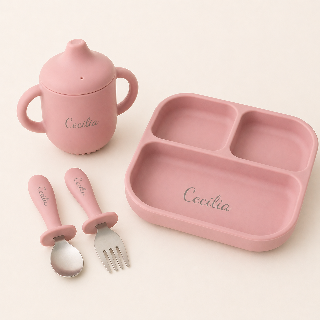 Kit Essencial Personalizado com Nome Aço Inox + Silicone