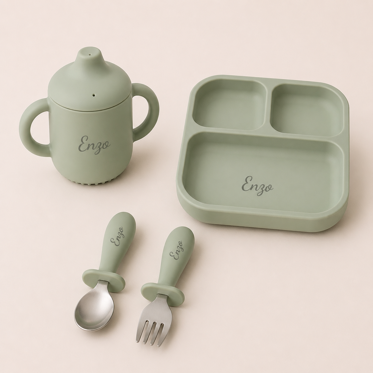 Kit Essencial Personalizado com Nome Aço Inox + Silicone