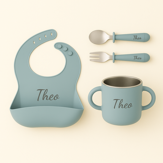 Kit Alimentação Start – Copinho Inox + Babador + Talheres