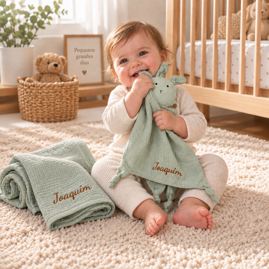 Kit Aconchego Personalizado com Nome — Naninha + Manta Bordada
