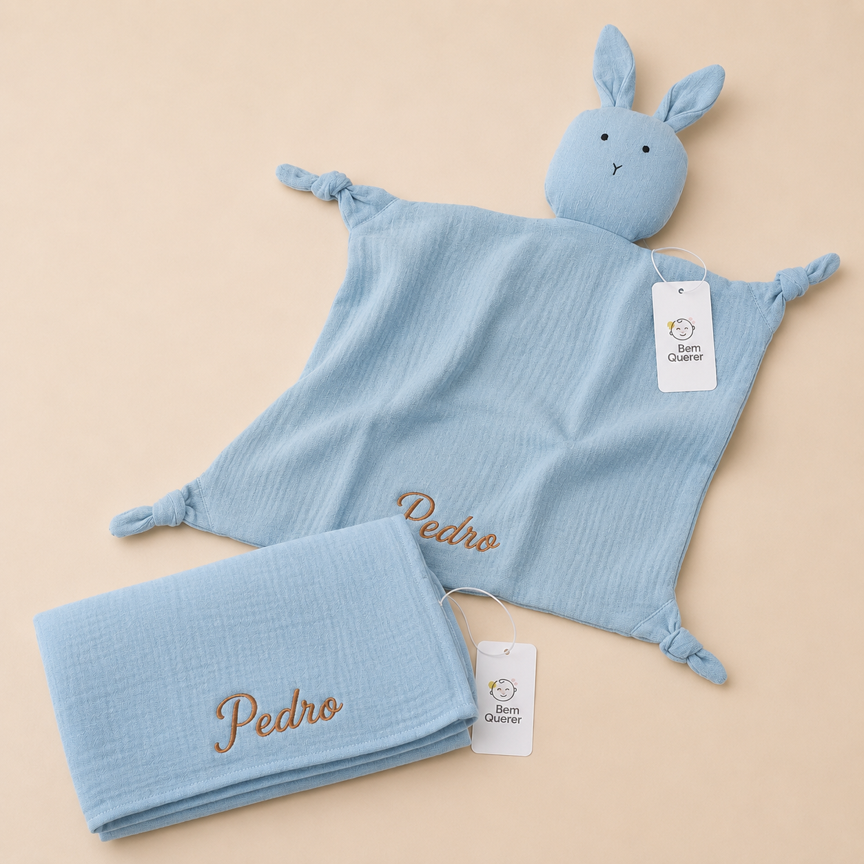 Kit Aconchego Personalizado com Nome — Naninha + Manta Bordada