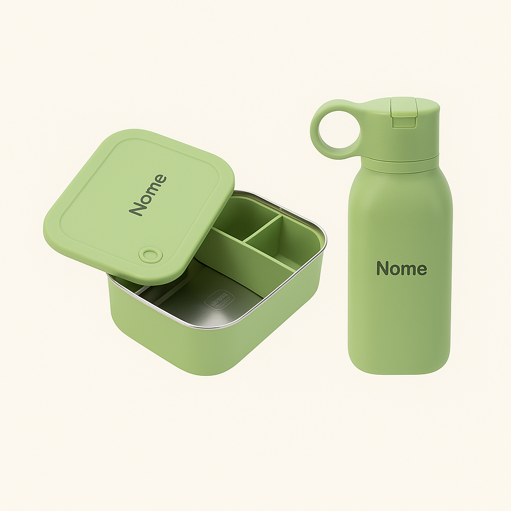 Kit Lancheira Personalizada – Bento Box Inox + Garrafinha
