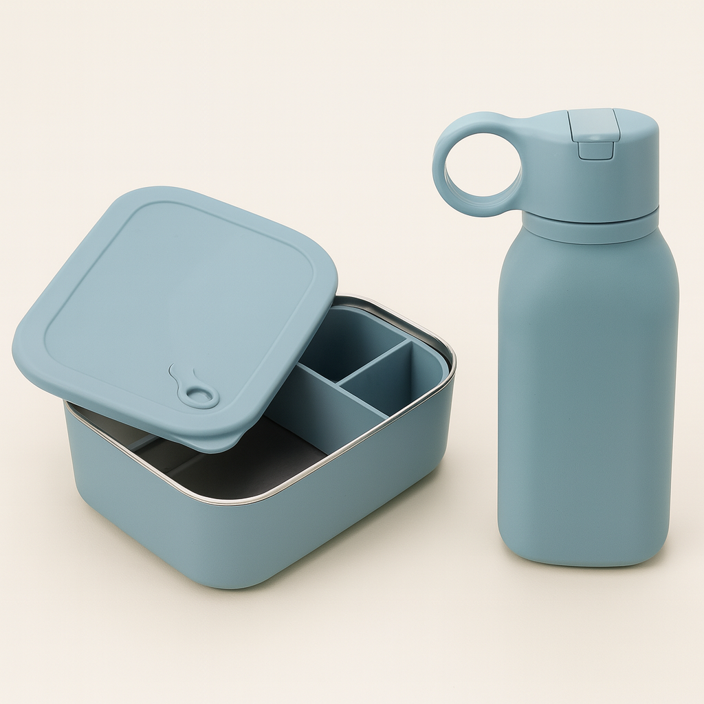 Kit Lancheira Personalizada – Bento Box Inox + Garrafinha