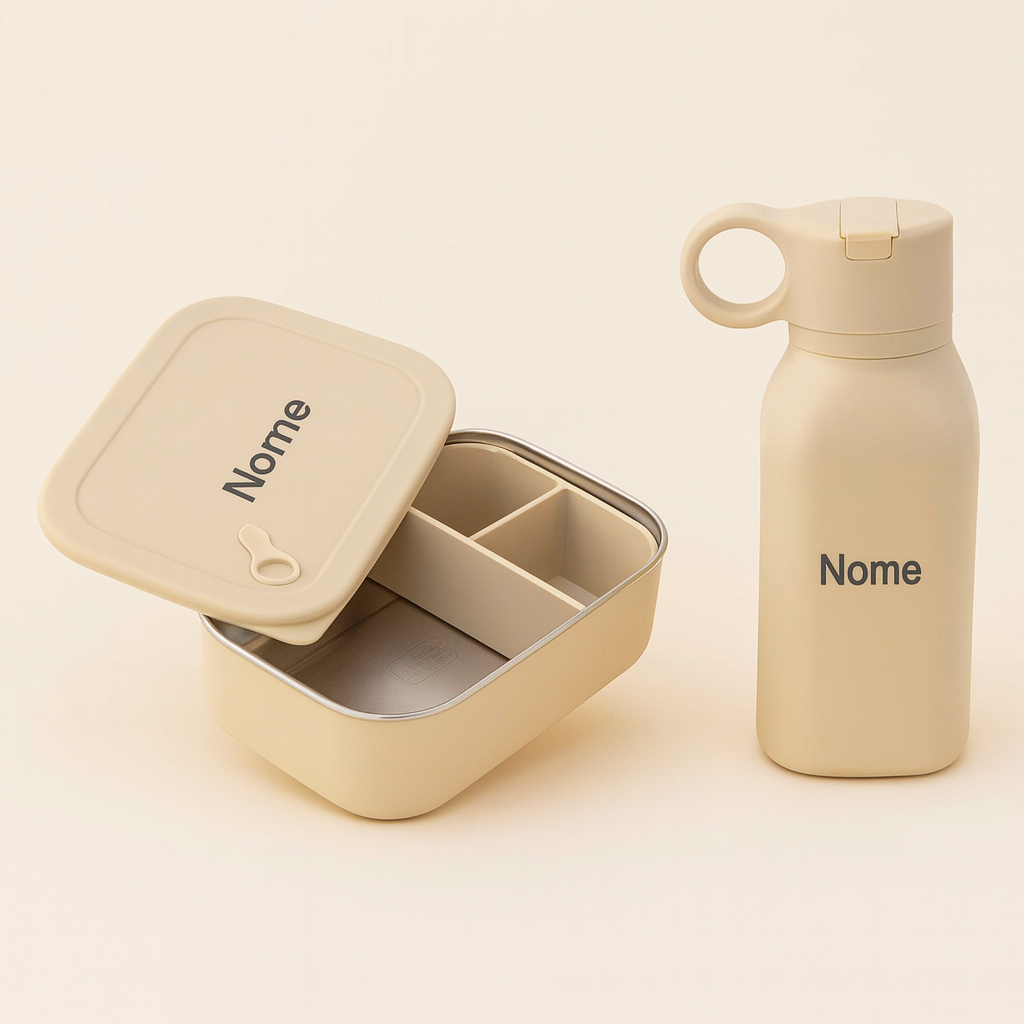 Kit Lancheira Personalizada – Bento Box Inox + Garrafinha