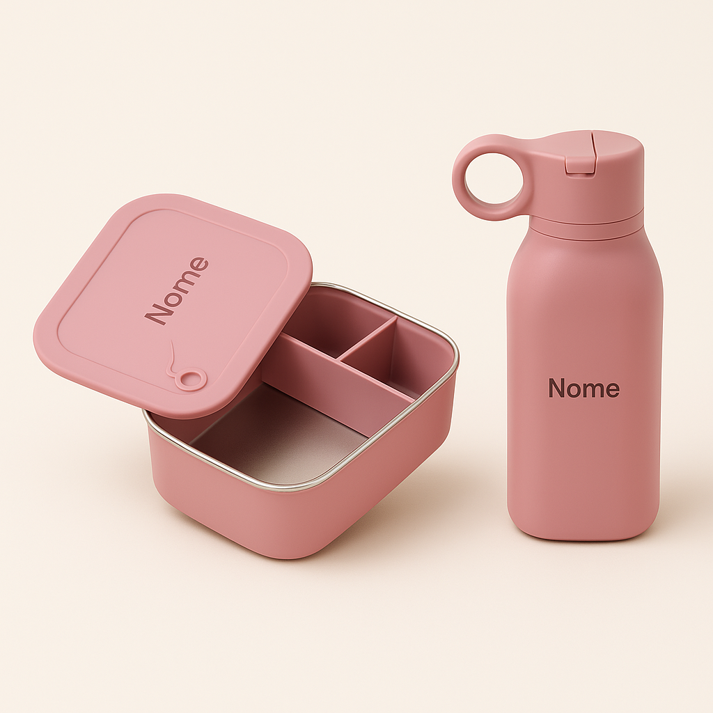 Kit Lancheira Personalizada – Bento Box Inox + Garrafinha