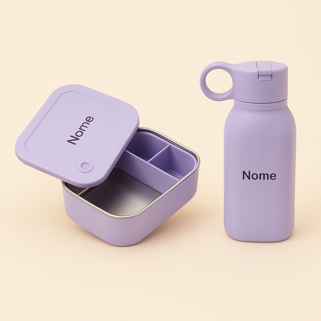 Kit Lancheira Personalizada – Bento Box Inox + Garrafinha