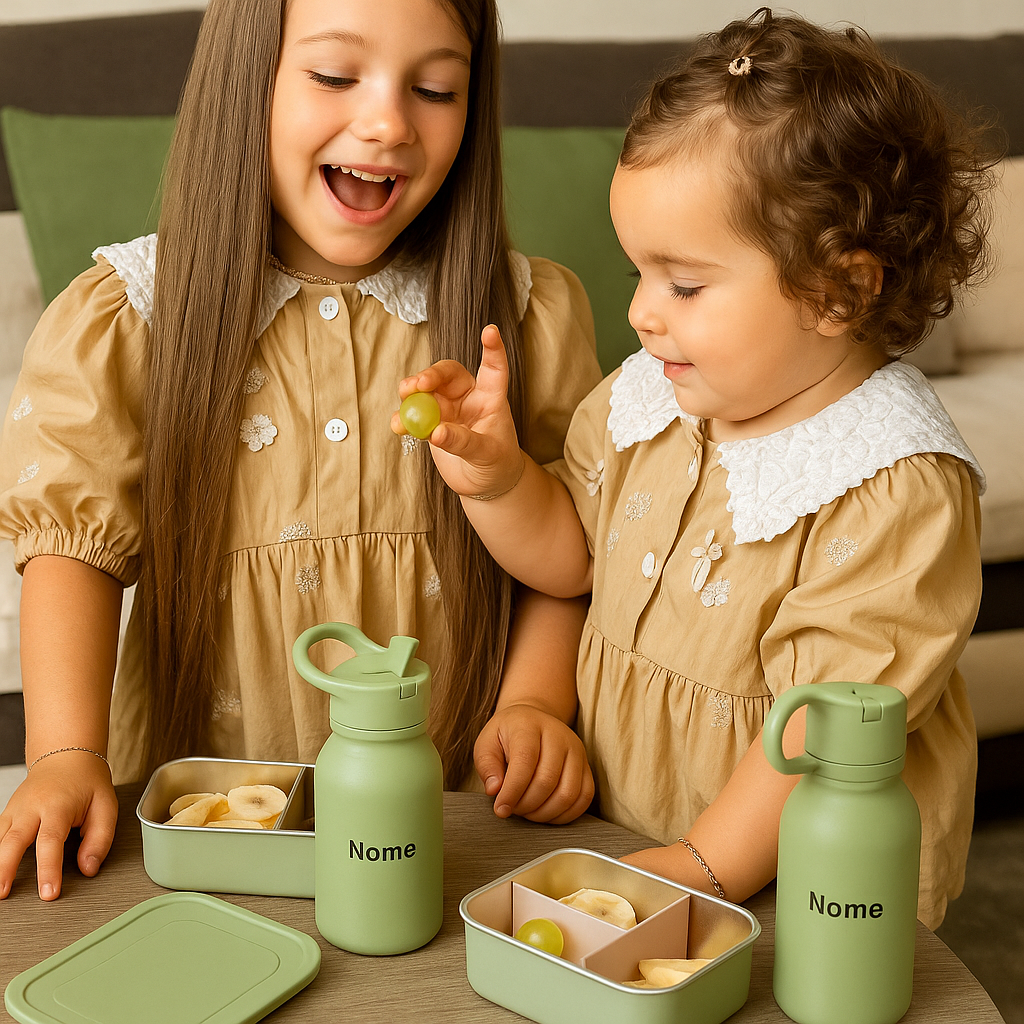 Kit Lancheira Personalizada – Bento Box Inox + Garrafinha